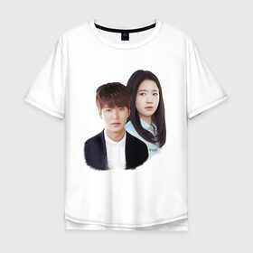 Мужская футболка хлопок Oversize с принтом Kim Tan and Cha Eun Sang в Екатеринбурге, 100% хлопок | свободный крой, круглый ворот, “спинка” длиннее передней части | Тематика изображения на принте: cha eun sang | kim tan | lee min ho | park shin hye | the heirs | ким тан | ли мин хо | наследники | пак шин хе | чха ын сан