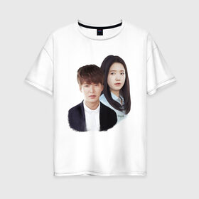 Женская футболка хлопок Oversize с принтом Kim Tan and Cha Eun Sang в Екатеринбурге, 100% хлопок | свободный крой, круглый ворот, спущенный рукав, длина до линии бедер
 | Тематика изображения на принте: cha eun sang | kim tan | lee min ho | park shin hye | the heirs | ким тан | ли мин хо | наследники | пак шин хе | чха ын сан