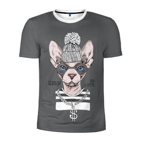 Мужская футболка 3D спортивная с принтом Криминальный кот в Екатеринбурге, 100% полиэстер с улучшенными характеристиками | приталенный силуэт, круглая горловина, широкие плечи, сужается к линии бедра | Тематика изображения на принте: breed | cat | chain | cool | decoration | dollar | gangster | hat | kitty | kote | logan | money | motto | pendant | rebel | rebellion | sphinx | text | бандит | бунтарь | девиз | деньги | доллар | киса | кот | котик | котэ | круто | кулон | логан | мяте 