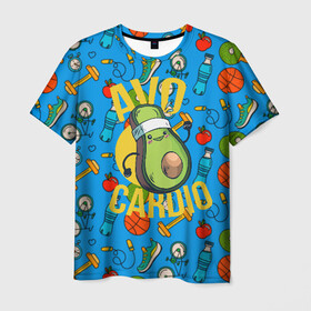 Мужская футболка 3D с принтом Авокардио в Екатеринбурге, 100% полиэфир | прямой крой, круглый вырез горловины, длина до линии бедер | авокадо | бег | игра слов | кардио | марафон | спорт | фитнес