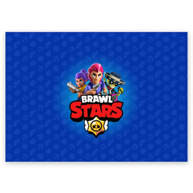 Поздравительная открытка с принтом BRAWL STARS в Екатеринбурге, 100% бумага | плотность бумаги 280 г/м2, матовая, на обратной стороне линовка и место для марки
 | brawl | bull | colt | crow | el primo | game | games | leon | moba | online | penny | poco | shelly | spike | star | stars | wanted | брав | бравл | браво | звезда | звезды | игра | игры | лого | моба | онлайн | старс