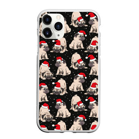 Чехол для iPhone 11 Pro Max матовый с принтом Новогодние мопсы в Екатеринбурге, Силикон |  | Тематика изображения на принте: black | christmas | cute | dog | funny | hat | new year | pug | puppy | red | snow | white | winter | белый | зима | красный | мило | мопс | новогодний | новый год | пёс | прикольно | рождество | снег | собака | собакен | чёрный | шапка | щенок