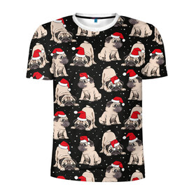 Мужская футболка 3D спортивная с принтом Новогодние мопсы в Екатеринбурге, 100% полиэстер с улучшенными характеристиками | приталенный силуэт, круглая горловина, широкие плечи, сужается к линии бедра | black | christmas | cute | dog | funny | hat | new year | pug | puppy | red | snow | white | winter | белый | зима | красный | мило | мопс | новогодний | новый год | пёс | прикольно | рождество | снег | собака | собакен | чёрный | шапка | щенок