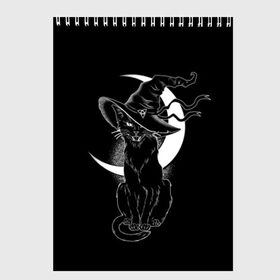 Скетчбук с принтом Кошка колдунья в Екатеринбурге, 100% бумага
 | 48 листов, плотность листов — 100 г/м2, плотность картонной обложки — 250 г/м2. Листы скреплены сверху удобной пружинной спиралью | Тематика изображения на принте: black | cat | cl | crescent | fangs | halloween | hat | holiday | hunter | kitty | magic | month | moon | mystic | night | predator | white | witch | белый | ведьма | киса | клыки | когти | колдовство | кот | котэ | кошка | луна | магия | месяц | мистика 