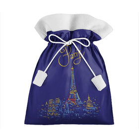 Подарочный 3D мешок с принтом Париж в Екатеринбурге, 100% полиэстер | Размер: 29*39 см | blue | drawing | eiffel tower | france | paris | romance | yellow | желтый | париж | рисунок | романтика | синий | франция | эйфелева башня