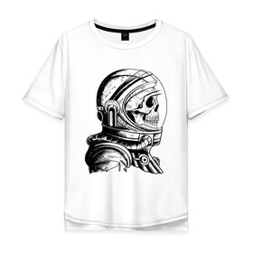 Мужская футболка хлопок Oversize с принтом Скелет астронавт в Екатеринбурге, 100% хлопок | свободный крой, круглый ворот, “спинка” длиннее передней части | арт | астронавт | космос | линии | скафандр | скелет | скетч | черно белый