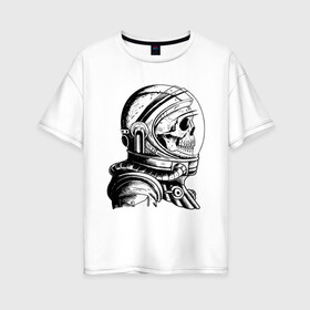 Женская футболка хлопок Oversize с принтом Скелет астронавт в Екатеринбурге, 100% хлопок | свободный крой, круглый ворот, спущенный рукав, длина до линии бедер
 | арт | астронавт | космос | линии | скафандр | скелет | скетч | черно белый