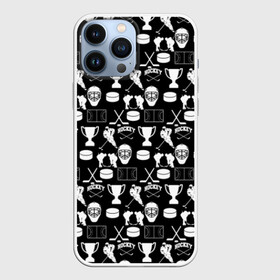 Чехол для iPhone 13 Pro Max с принтом ХОККЕЙ в Екатеринбурге,  |  | black and white | hockey | pattern | russia | sport | надписи | паттерн | россия | сборная хоккея | символика | спорт | спортсмен | текстура | хоккей | чемпионат | черно белый | я русский