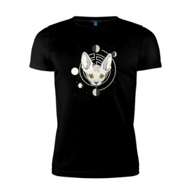 Мужская футболка премиум с принтом Кот с Лунами в Екатеринбурге, 92% хлопок, 8% лайкра | приталенный силуэт, круглый вырез ворота, длина до линии бедра, короткий рукав | астрология | астрономия | космос | кот | котики | коты | луна | луны | сфинкс