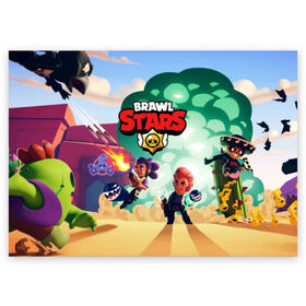 Поздравительная открытка с принтом BRAWL STARS в Екатеринбурге, 100% бумага | плотность бумаги 280 г/м2, матовая, на обратной стороне линовка и место для марки
 | Тематика изображения на принте: brawl | bull | colt | crow | el primo | game | games | leon | moba | online | penny | poco | shelly | spike | star | stars | wanted | брав | бравл | браво | звезда | звезды | игра | игры | лого | моба | онлайн | старс