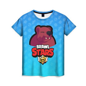 Женская футболка 3D с принтом Bear - BRAWL STARS в Екатеринбурге, 100% полиэфир ( синтетическое хлопкоподобное полотно) | прямой крой, круглый вырез горловины, длина до линии бедер | bear | brawl | bull | colt | crow | el primo | game | games | leon | moba | online | penny | poco | shelly | spike | star | stars | wanted | брав | бравл | браво | звезда | звезды | игра | игры | моба | онлайн | старс