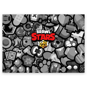 Поздравительная открытка с принтом BRAWL STARS в Екатеринбурге, 100% бумага | плотность бумаги 280 г/м2, матовая, на обратной стороне линовка и место для марки
 | brawl | bull | colt | crow | el primo | game | games | leon | moba | online | penny | poco | shelly | spike | star | stars | wanted | брав | бравл | браво | звезда | звезды | игра | игры | лого | моба | онлайн | старс