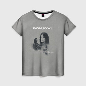 Женская футболка 3D с принтом Bon Jovi в Екатеринбурге, 100% полиэфир ( синтетическое хлопкоподобное полотно) | прямой крой, круглый вырез горловины, длина до линии бедер | bon jovi | альбом | арена | бон | бон джови | глэм | группа | джови | джон | метал | музыка | надпись | песни | поп | попрок | рок | рокер | смайл | солист | софт | стена | хард | хеви | хевиметал