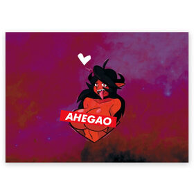 Поздравительная открытка с принтом Demon Ahegao в Екатеринбурге, 100% бумага | плотность бумаги 280 г/м2, матовая, на обратной стороне линовка и место для марки
 | ahegao | anime | kawaii | manga | аниме | ахегао | кавай | манга