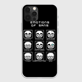 Чехол для iPhone 12 Pro с принтом Emotions of sans в Екатеринбурге, силикон | область печати: задняя сторона чехла, без боковых панелей | Тематика изображения на принте: alphys | animation | asriel | comic dub | comic dubs | deltarune | gaming | toriel | undertale | андертеил | история | подземная | фриск | чай тв | чара