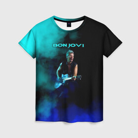 Женская футболка 3D с принтом Bon Jovi в Екатеринбурге, 100% полиэфир ( синтетическое хлопкоподобное полотно) | прямой крой, круглый вырез горловины, длина до линии бедер | bon jovi | john | альбом | арена | бон | бон джови | глэм | группа | джови | джон | метал | музыка | надпись | песни | поп | попрок | рок | рокер | смайл | солист | софт | стена | хард | хеви | хевиметал