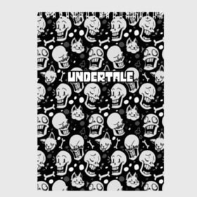 Скетчбук с принтом UNDERTALE в Екатеринбурге, 100% бумага
 | 48 листов, плотность листов — 100 г/м2, плотность картонной обложки — 250 г/м2. Листы скреплены сверху удобной пружинной спиралью | game | undertale | азриэль дримурр | альфис | андайн | андертейл | асгор дримурр | добро | дьявол | зло | игра | игры | кости | меттатон | папирус | санс | стрела | ториэль | трезубец | фриск | чара | черный