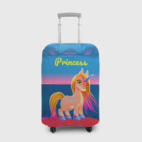 Чехол для чемодана 3D с принтом Милый единорог в Екатеринбурге, 86% полиэфир, 14% спандекс | двустороннее нанесение принта, прорези для ручек и колес | pony | грива | девочка | единорог | конь | копыта | красивая | лошадка | лошадь | милая | пони | природа закат | радуга