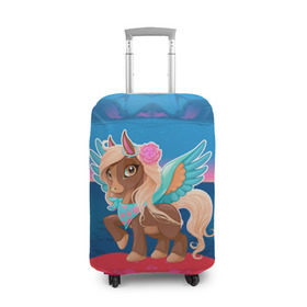 Чехол для чемодана 3D с принтом Милый единорог в Екатеринбурге, 86% полиэфир, 14% спандекс | двустороннее нанесение принта, прорези для ручек и колес | pony | грива | девочка | единорог | конь | копыта | красивая | лошадка | лошадь | милая | пони | природа закат | радуга