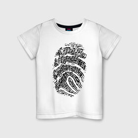 Детская футболка хлопок с принтом Музыкальный отпечаток в Екатеринбурге, 100% хлопок | круглый вырез горловины, полуприлегающий силуэт, длина до линии бедер | Тематика изображения на принте: музыка | музыкальный отпечаток | ноты | отпечаток