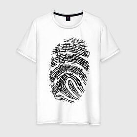 Мужская футболка хлопок с принтом Музыкальный отпечаток в Екатеринбурге, 100% хлопок | прямой крой, круглый вырез горловины, длина до линии бедер, слегка спущенное плечо. | музыка | музыкальный отпечаток | ноты | отпечаток