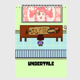 Скетчбук с принтом UNDERTALE в Екатеринбурге, 100% бумага
 | 48 листов, плотность листов — 100 г/м2, плотность картонной обложки — 250 г/м2. Листы скреплены сверху удобной пружинной спиралью | game | undertale | азриэль дримурр | альфис | андайн | андертейл | асгор дримурр | добро | дьявол | зло | игра | игры | кости | меттатон | папирус | санс | стрела | ториэль | трезубец | фриск | чара | черный