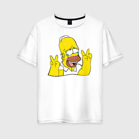 Женская футболка хлопок Oversize с принтом Homer Ahegao в Екатеринбурге, 100% хлопок | свободный крой, круглый ворот, спущенный рукав, длина до линии бедер
 | ahegao | anime | homer | kawaii | manga | simpson | аниме | ахегао | гомер | кавай | манга | симпсон