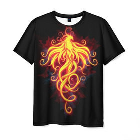 Мужская футболка 3D с принтом Огненный Феникс в Екатеринбурге, 100% полиэфир | прямой крой, круглый вырез горловины, длина до линии бедер | огненный феникс