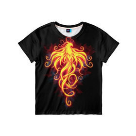 Детская футболка 3D с принтом Огненный Феникс в Екатеринбурге, 100% гипоаллергенный полиэфир | прямой крой, круглый вырез горловины, длина до линии бедер, чуть спущенное плечо, ткань немного тянется | Тематика изображения на принте: огненный феникс