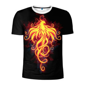 Мужская футболка 3D спортивная с принтом Огненный Феникс в Екатеринбурге, 100% полиэстер с улучшенными характеристиками | приталенный силуэт, круглая горловина, широкие плечи, сужается к линии бедра | Тематика изображения на принте: огненный феникс