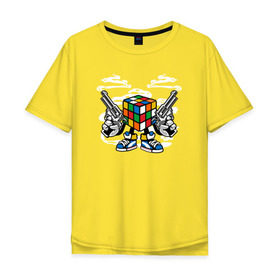 Мужская футболка хлопок Oversize с принтом Кубик Рубика в Екатеринбурге, 100% хлопок | свободный крой, круглый ворот, “спинка” длиннее передней части | головоломка | кубик | пистолет | рубика