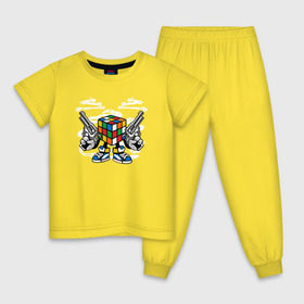 Детская пижама хлопок с принтом Кубик Рубика в Екатеринбурге, 100% хлопок |  брюки и футболка прямого кроя, без карманов, на брюках мягкая резинка на поясе и по низу штанин
 | головоломка | кубик | пистолет | рубика
