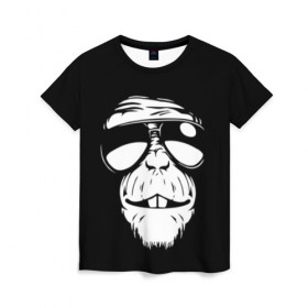 Женская футболка 3D с принтом Крутая обезьяна в Екатеринбурге, 100% полиэфир ( синтетическое хлопкоподобное полотно) | прямой крой, круглый вырез горловины, длина до линии бедер | в очках | обезьяна | обезьянка | очки