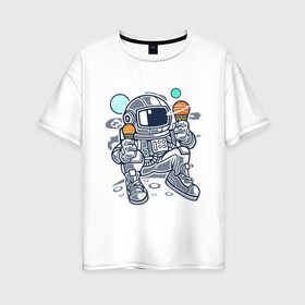 Женская футболка хлопок Oversize с принтом Космонавт в Екатеринбурге, 100% хлопок | свободный крой, круглый ворот, спущенный рукав, длина до линии бедер
 | космонавт | космос | мороженое