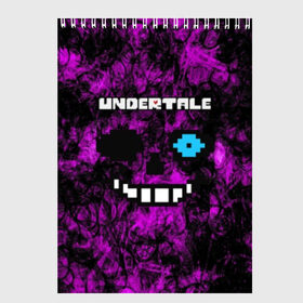 Скетчбук с принтом Undertale Sans в Екатеринбурге, 100% бумага
 | 48 листов, плотность листов — 100 г/м2, плотность картонной обложки — 250 г/м2. Листы скреплены сверху удобной пружинной спиралью | 3d | pixel | sans | undertale | абстракция | андертейл | без глаз | игра | надпись | пиксель | пикселя | подземная история | текстура