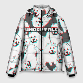 Мужская зимняя куртка 3D с принтом Undertale (Надоедливый пёс) в Екатеринбурге, верх — 100% полиэстер; подкладка — 100% полиэстер; утеплитель — 100% полиэстер | длина ниже бедра, свободный силуэт Оверсайз. Есть воротник-стойка, отстегивающийся капюшон и ветрозащитная планка. 

Боковые карманы с листочкой на кнопках и внутренний карман на молнии. | 3d | glitch | pixel | undertale | андертейл | без глаз | глитч | игра | надоедливая собака | надоедливый пес | надпись | пиксель | пикселя | подземная история | текстура
