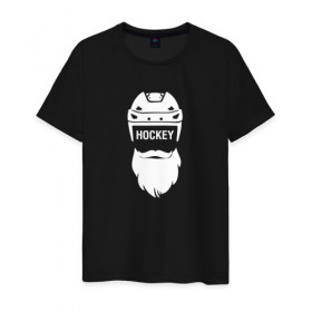 Мужская футболка хлопок с принтом Hockey в Екатеринбурге, 100% хлопок | прямой крой, круглый вырез горловины, длина до линии бедер, слегка спущенное плечо. | Тематика изображения на принте: борода | вратарь | красная машина | нападающий | пятерка | россия | хоккеист | хоккей | шлем | я люблю хоккей
