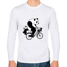 Мужской лонгслив хлопок с принтом Панда на велике в Екатеринбурге, 100% хлопок |  | Тематика изображения на принте: велосипед | детеныши панды | животные | медведи | панда | панда катается | панда на велике | три панды | черно белые