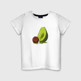 Детская футболка хлопок с принтом Avocado R.I.P. в Екатеринбурге, 100% хлопок | круглый вырез горловины, полуприлегающий силуэт, длина до линии бедер | авокадо | арт | веган | вегетарианец | вкусняшка | еда | жиры | зеленый | зож | косточка | милый | овощи | пп | фрукты | юмор