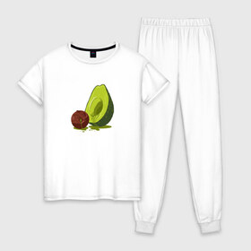 Женская пижама хлопок с принтом Avocado R.I.P. в Екатеринбурге, 100% хлопок | брюки и футболка прямого кроя, без карманов, на брюках мягкая резинка на поясе и по низу штанин | авокадо | арт | веган | вегетарианец | вкусняшка | еда | жиры | зеленый | зож | косточка | милый | овощи | пп | фрукты | юмор