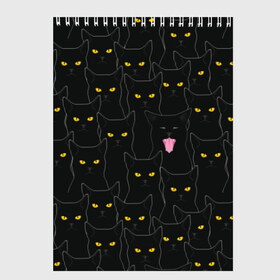Скетчбук с принтом Чёрные коты в Екатеринбурге, 100% бумага
 | 48 листов, плотность листов — 100 г/м2, плотность картонной обложки — 250 г/м2. Листы скреплены сверху удобной пружинной спиралью | Тематика изображения на принте: black | cat | eyes | halloween | kitten | look | magic | muzzle | mysticism | witch | witchcraft | yellow | ведьма | взгляд | глаза | желтый | колдовство | кот | котёнок | котик | кошачья | магия | мистика | хэллоуин | черный