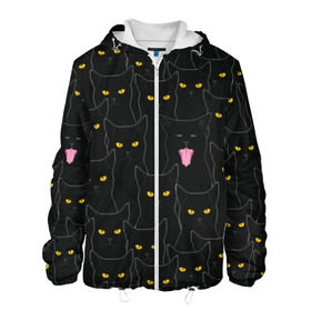 Мужская куртка 3D с принтом Чёрные коты в Екатеринбурге, ткань верха — 100% полиэстер, подклад — флис | прямой крой, подол и капюшон оформлены резинкой с фиксаторами, два кармана без застежек по бокам, один большой потайной карман на груди. Карман на груди застегивается на липучку | black | cat | eyes | halloween | kitten | look | magic | muzzle | mysticism | witch | witchcraft | yellow | ведьма | взгляд | глаза | желтый | колдовство | кот | котёнок | котик | кошачья | магия | мистика | хэллоуин | черный
