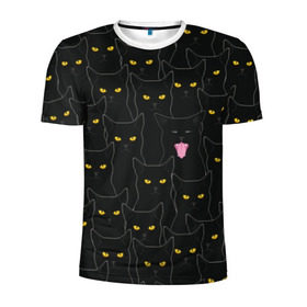 Мужская футболка 3D спортивная с принтом Чёрные коты в Екатеринбурге, 100% полиэстер с улучшенными характеристиками | приталенный силуэт, круглая горловина, широкие плечи, сужается к линии бедра | Тематика изображения на принте: black | cat | eyes | halloween | kitten | look | magic | muzzle | mysticism | witch | witchcraft | yellow | ведьма | взгляд | глаза | желтый | колдовство | кот | котёнок | котик | кошачья | магия | мистика | хэллоуин | черный
