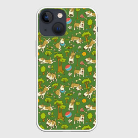 Чехол для iPhone 13 mini с принтом Забавные собаки в Екатеринбурге,  |  | animal | dog | fauna | flora | funny | game | green | pet | puppy | smile | trees | деревья | животное | забавный | зеленый | игра | пёс | питомец | прикольный | псина | собака | улыбка | фауна | флора | щенок