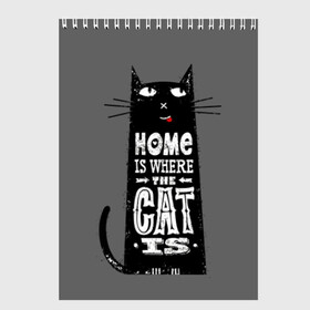 Скетчбук с принтом Дом там где твой кот в Екатеринбурге, 100% бумага
 | 48 листов, плотность листов — 100 г/м2, плотность картонной обложки — 250 г/м2. Листы скреплены сверху удобной пружинной спиралью | Тематика изображения на принте: black | cat | cool | gray | kitten | motto | muzzle | slogan | text | white | белый | девиз | кот | котёнок | котик | кошачья | лозунг | прикольный | серый | текст | черный