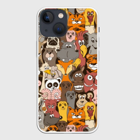 Чехол для iPhone 13 mini с принтом Прикольные зверушки в Екатеринбурге,  |  | bear | cat | dinosaur | dog | elephant | giraffe | monkey | owl | panda | penguin | pig | tiger | баран | бегемот | белка | динозавр | животное | жираф | заяц | звери | зверушки | кот | лев | лиса | лошадь | медведь | олень | осел | панда | петух