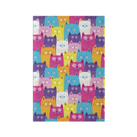 Обложка для паспорта матовая кожа с принтом Разноцветные котики в Екатеринбурге, натуральная матовая кожа | размер 19,3 х 13,7 см; прозрачные пластиковые крепления | Тематика изображения на принте: blue | cat | colorful | cool | cute | funny | kitten | orange | paws | pink | purple | smile | tail | torso | white | yellow | белый | желтый | забавный | кот | котёнок | котик | котэ | кошка | лапы | милый | оранжевый | прикольный | разноцветны