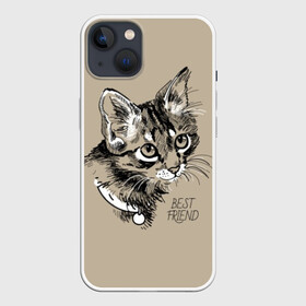 Чехол для iPhone 13 с принтом Best friend в Екатеринбурге,  |  | attractive face | cat | collar | cute | drawing | funny | kitten | mustache | touching | забавный | кот | котёнок | милый | ошейник | рисунок | трогательный | усы