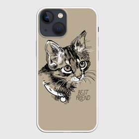 Чехол для iPhone 13 mini с принтом Best friend в Екатеринбурге,  |  | attractive face | cat | collar | cute | drawing | funny | kitten | mustache | touching | забавный | кот | котёнок | милый | ошейник | рисунок | трогательный | усы