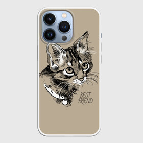 Чехол для iPhone 13 Pro с принтом Best friend в Екатеринбурге,  |  | attractive face | cat | collar | cute | drawing | funny | kitten | mustache | touching | забавный | кот | котёнок | милый | ошейник | рисунок | трогательный | усы
